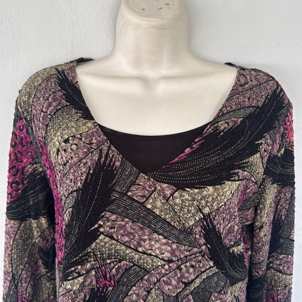 Vintage JM Collection petite purple leopard feather abstract print top small - Picture 4 of 10